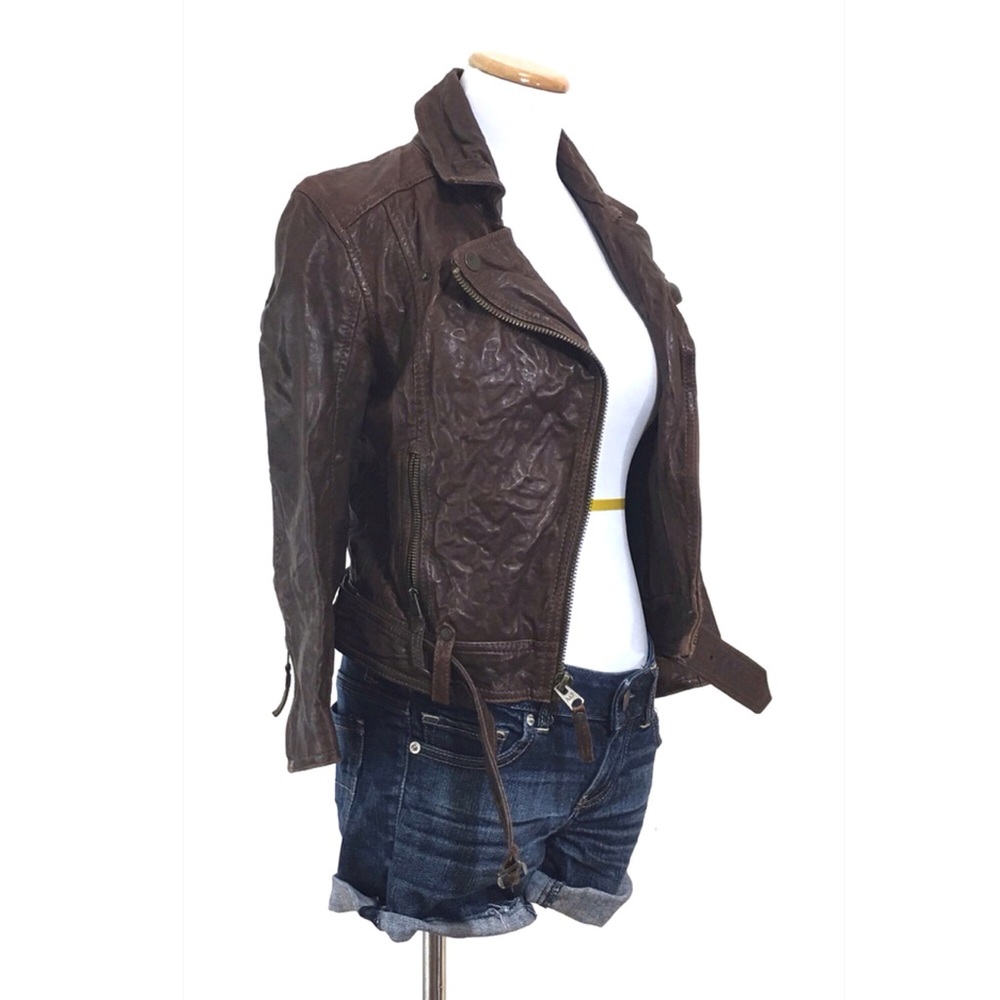 ABERCROMBIE & FITCH brown wrinkled leather jacket - Picture 2 of 8